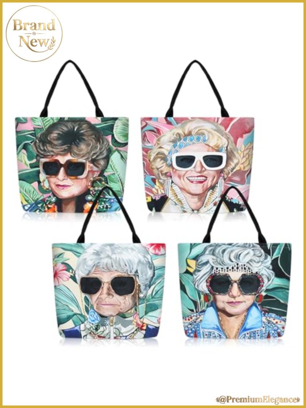 Set of 4 Canvas Tote Bags Large Shoulder Satchel Reusable Shopping Bags